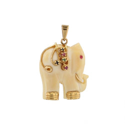 Pendentif ÉLÉPHANT en or jaune et pierres précieuses - Castafiore