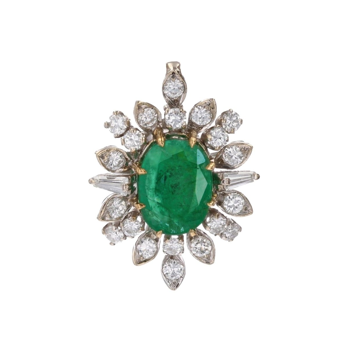 Pendentif Émeraude diamants vintage en or blanc et or jaune - Castafiore