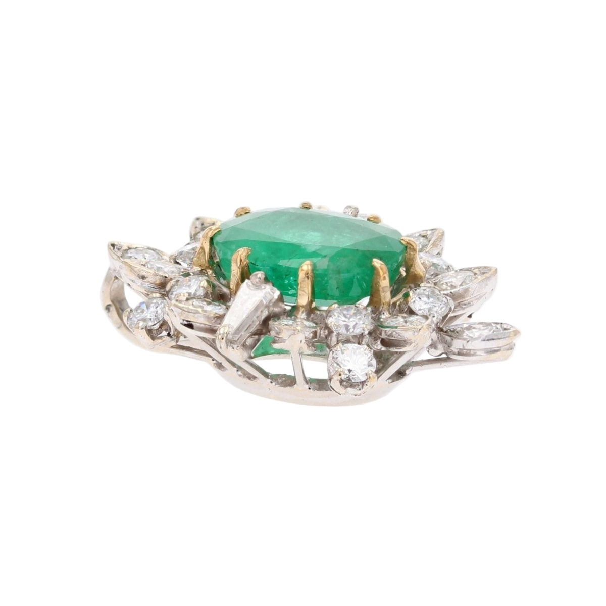 Pendentif Émeraude diamants vintage en or blanc et or jaune - Castafiore