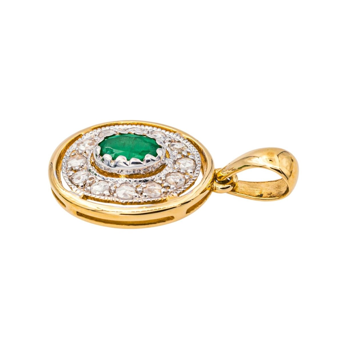 Pendentif en or blanc, or jaune, émeraude et diamants - Castafiore