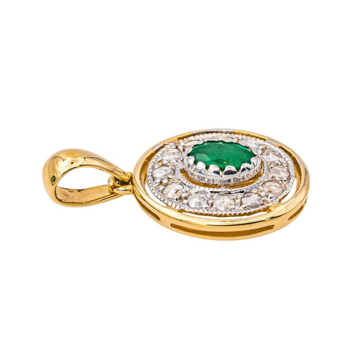 Pendentif en or blanc, or jaune, émeraude et diamants - Castafiore