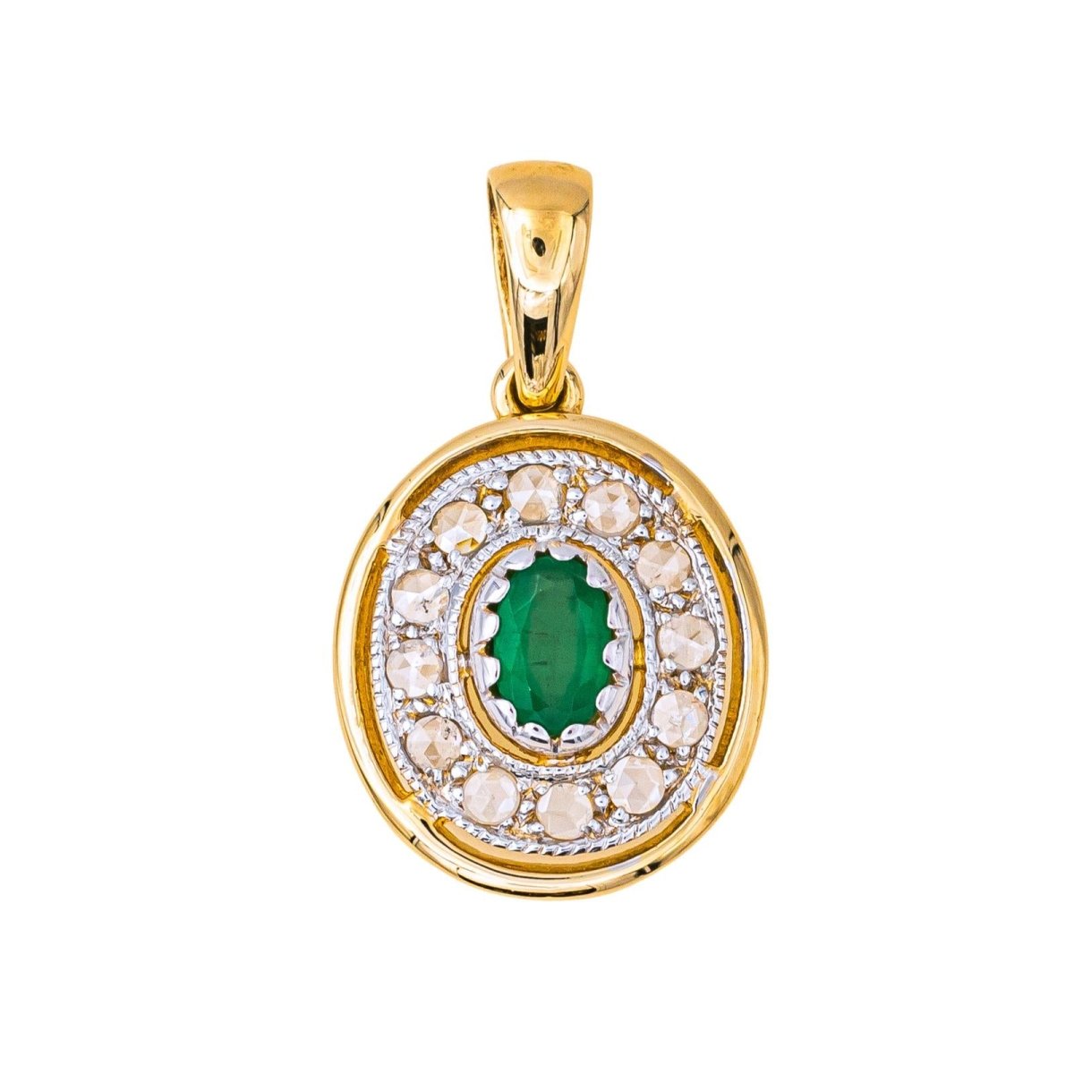 Pendentif en or blanc, or jaune, émeraude et diamants - Castafiore