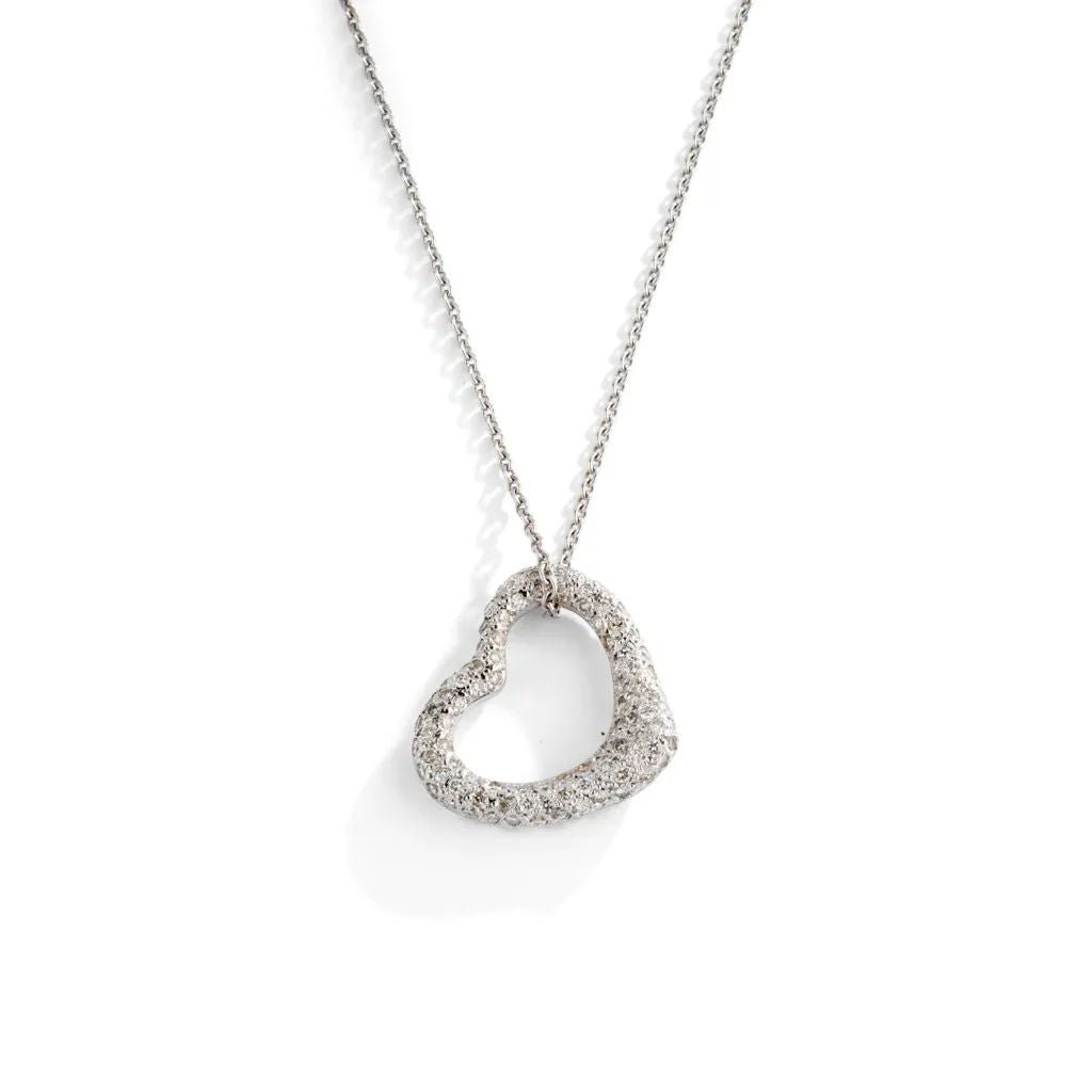 Pendentif en or gris formant un cœur pavée de diamants - Castafiore