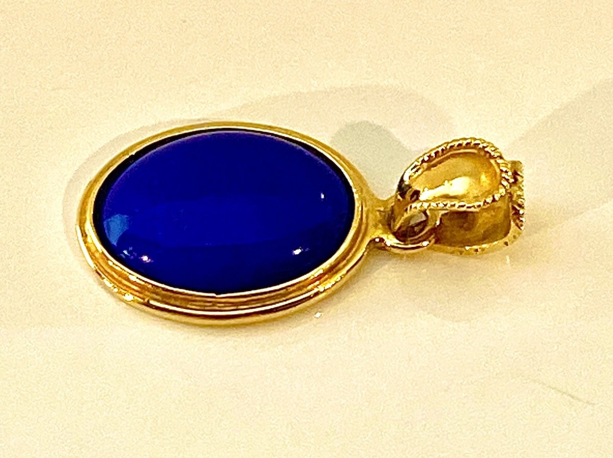 Pendentif en or jaune 18 carats et cabochon en lapis lazuli - Castafiore