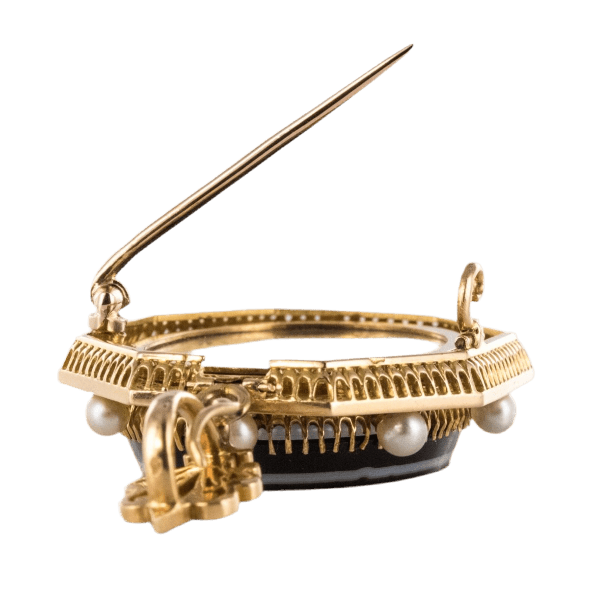 Pendentif en or jaune, agate et perles - Castafiore