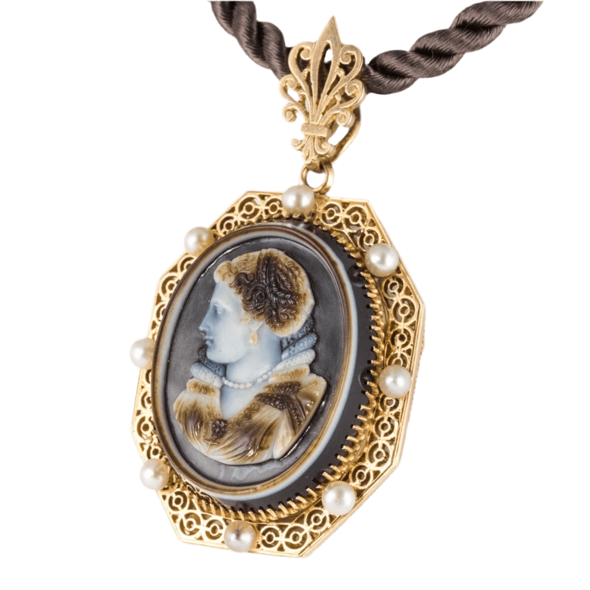 Pendentif en or jaune, agate et perles - Castafiore