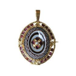 Pendentif en or jaune, agate, grenats et perle - Castafiore