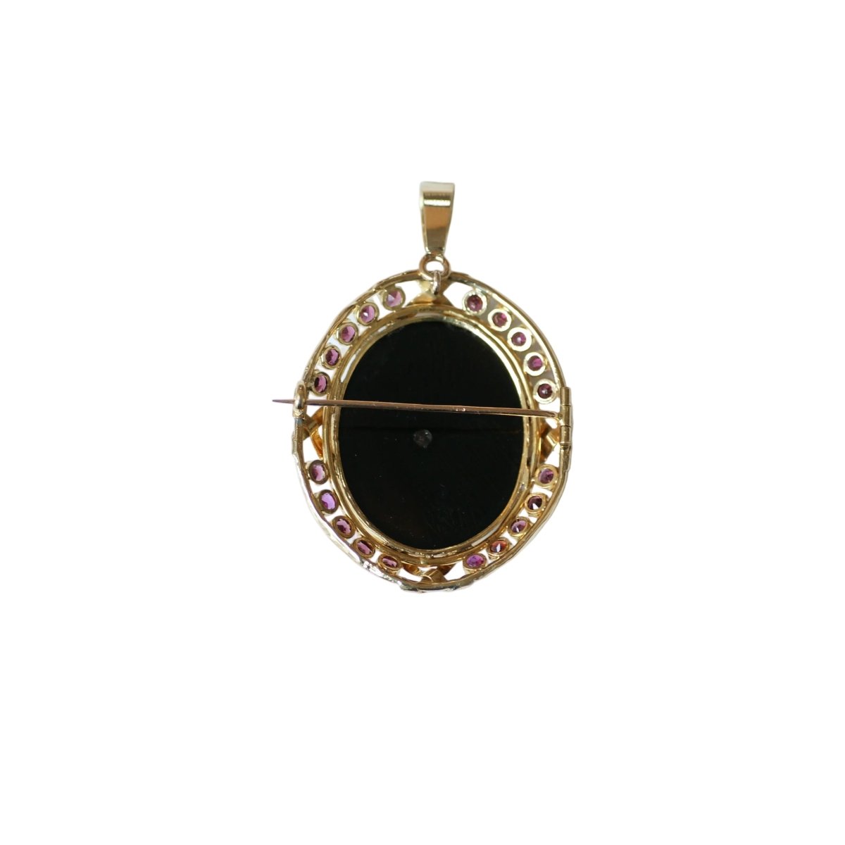 Pendentif en or jaune, agate, grenats et perle - Castafiore