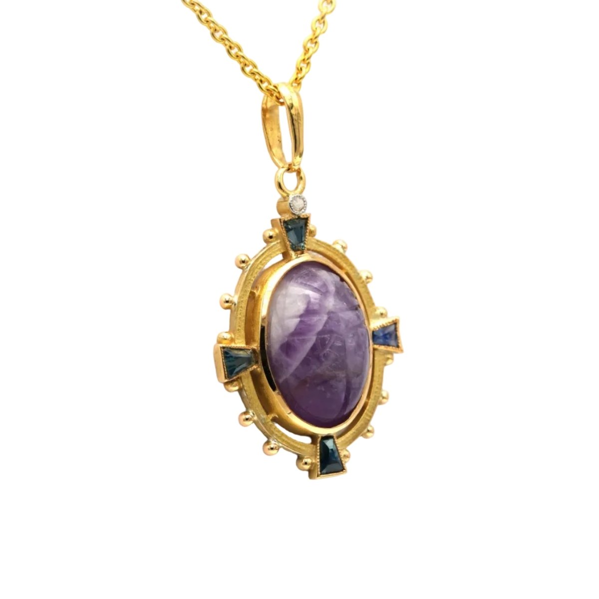 Pendentif en or jaune, améthyste, saphirs et diamant - Castafiore
