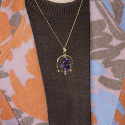 Pendentif en or jaune, argent, améthyste, perle, et diamants - Castafiore