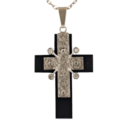 Pendentif en or jaune, argent, onyx, perles et diamants - Castafiore