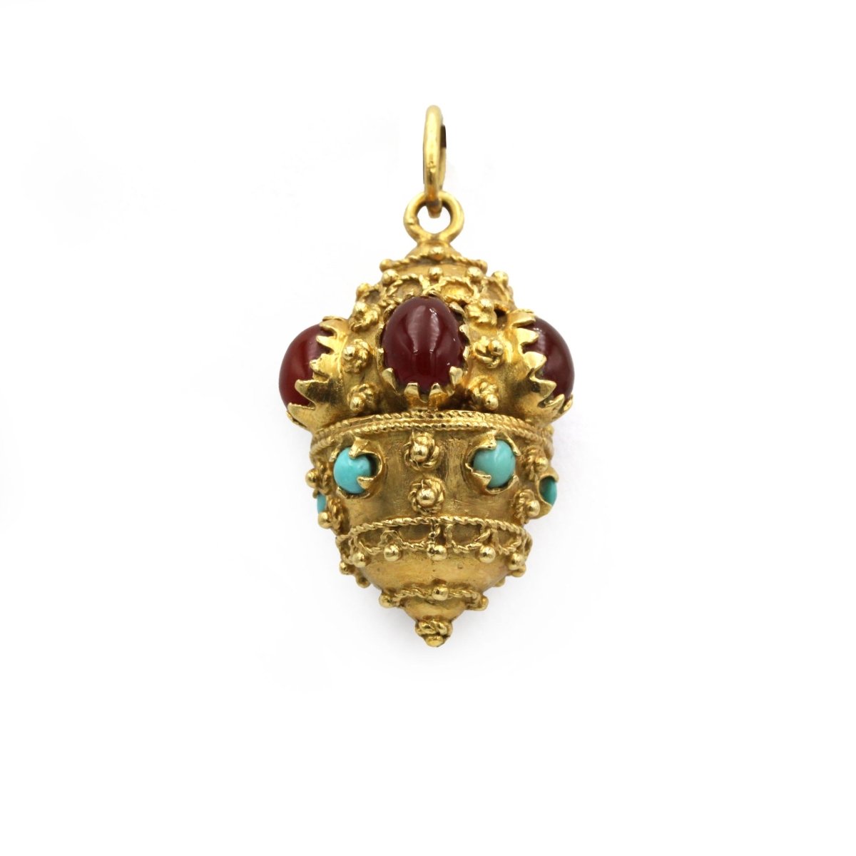 Pendentif en or jaune, cornalines et turquoises - Castafiore