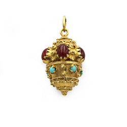 Pendentif en or jaune, cornalines et turquoises - Castafiore
