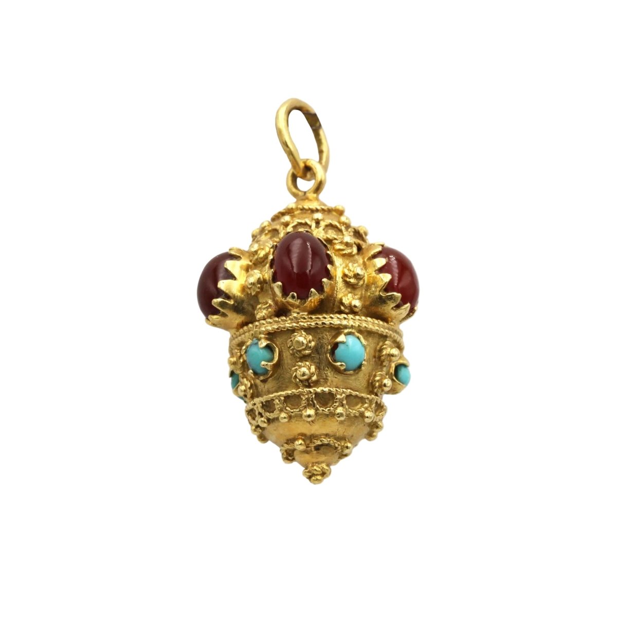 Pendentif en or jaune, cornalines et turquoises - Castafiore
