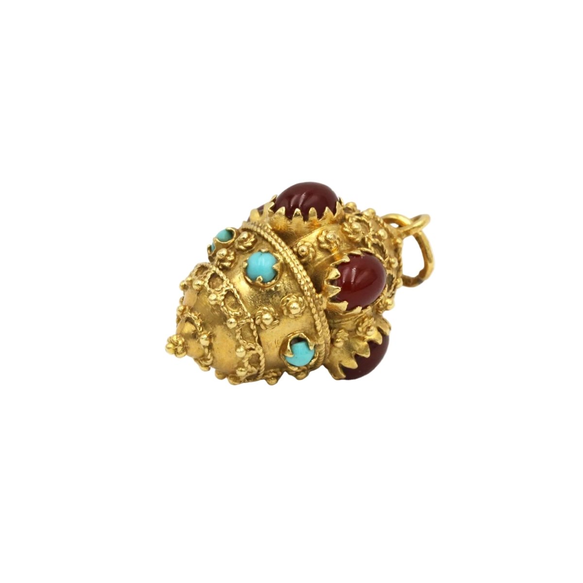 Pendentif en or jaune, cornalines et turquoises - Castafiore