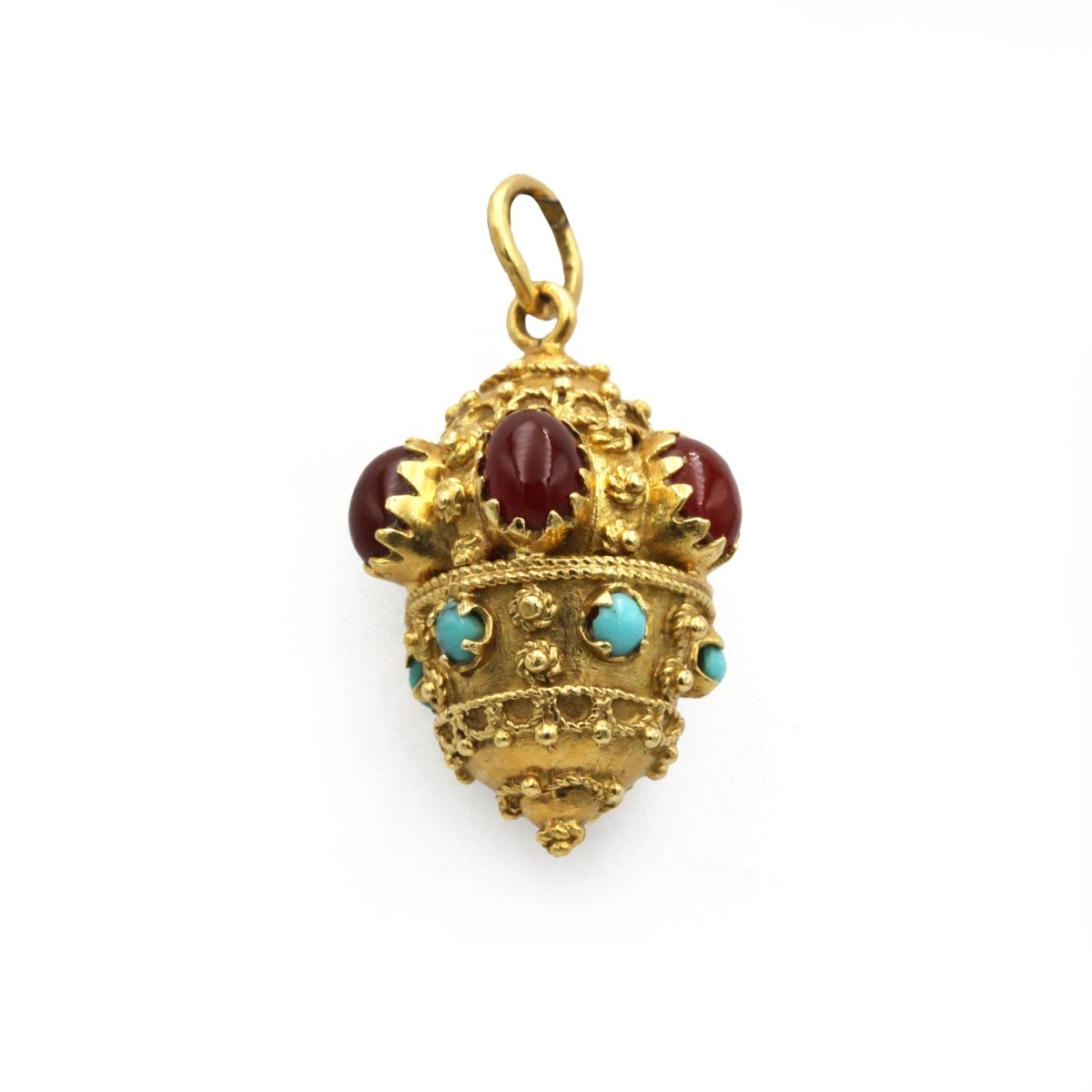 Pendentif en or jaune, cornalines et turquoises - Castafiore
