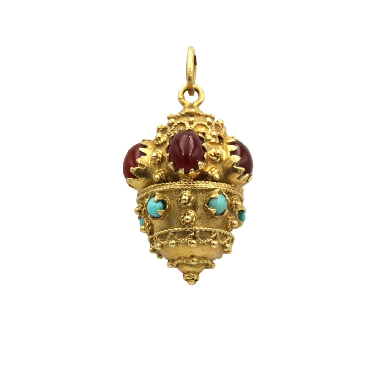 Pendentif en or jaune, cornalines et turquoises - Castafiore