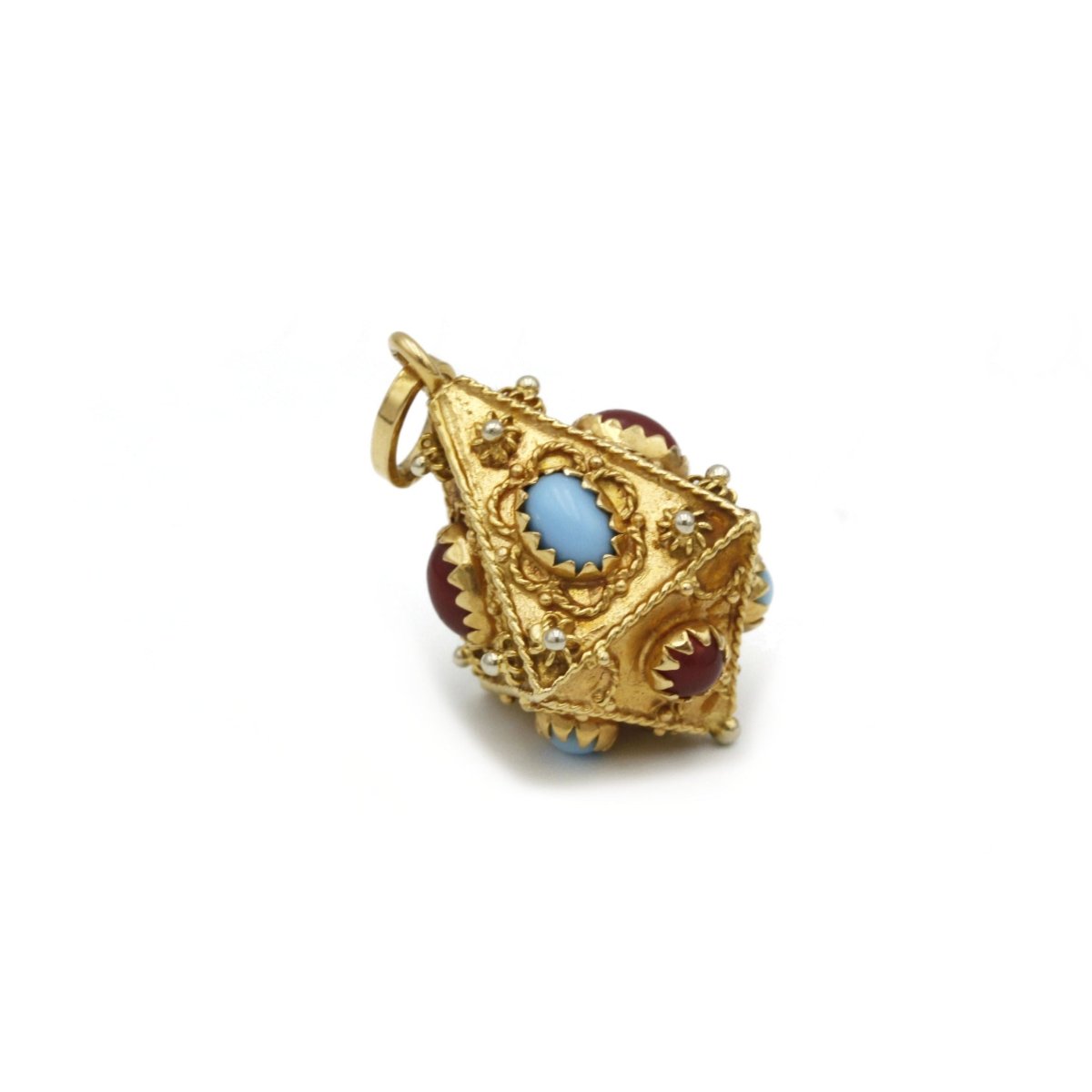 Pendentif en or jaune, cornalines et turquoises - Castafiore