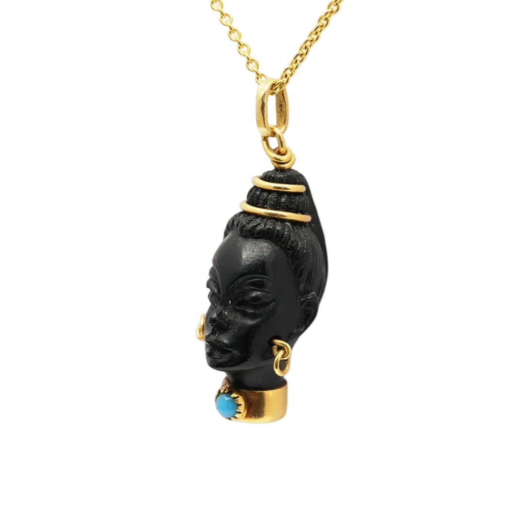 Pendentif en or jaune, ébène et turquoise - Castafiore