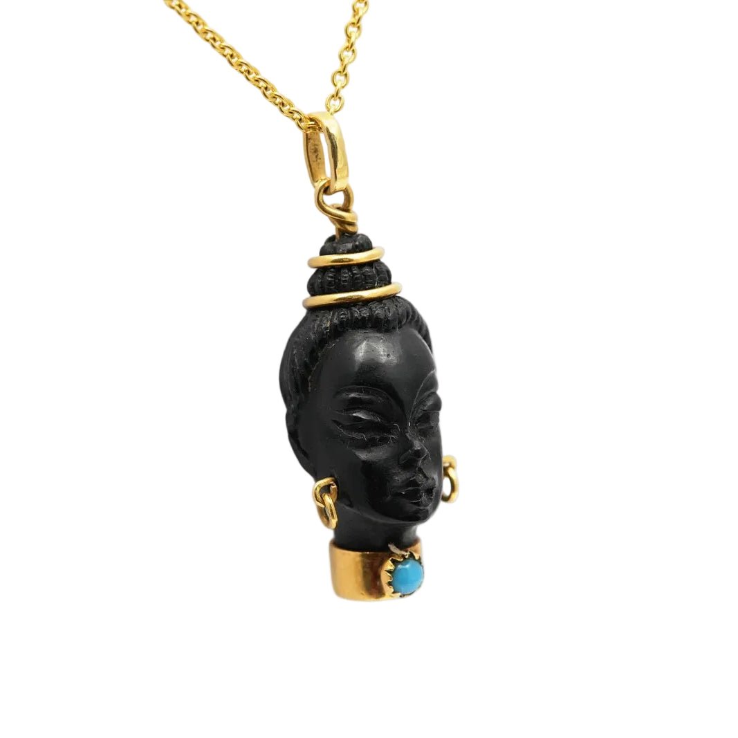 Pendentif en or jaune, ébène et turquoise - Castafiore