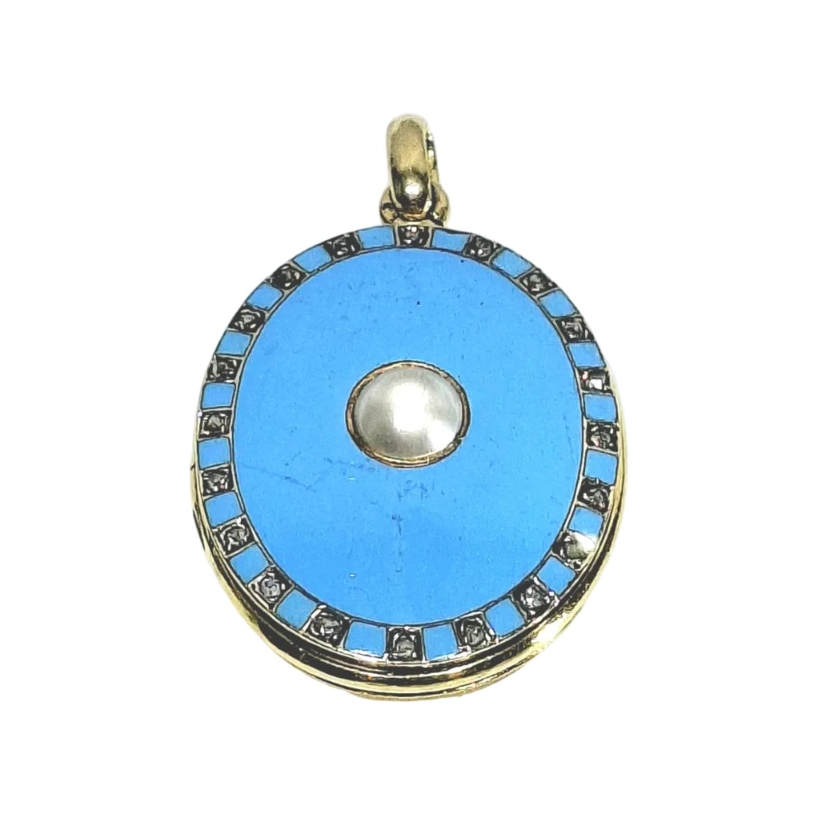 Pendentif en or jaune, émail, perle et diamants - Castafiore