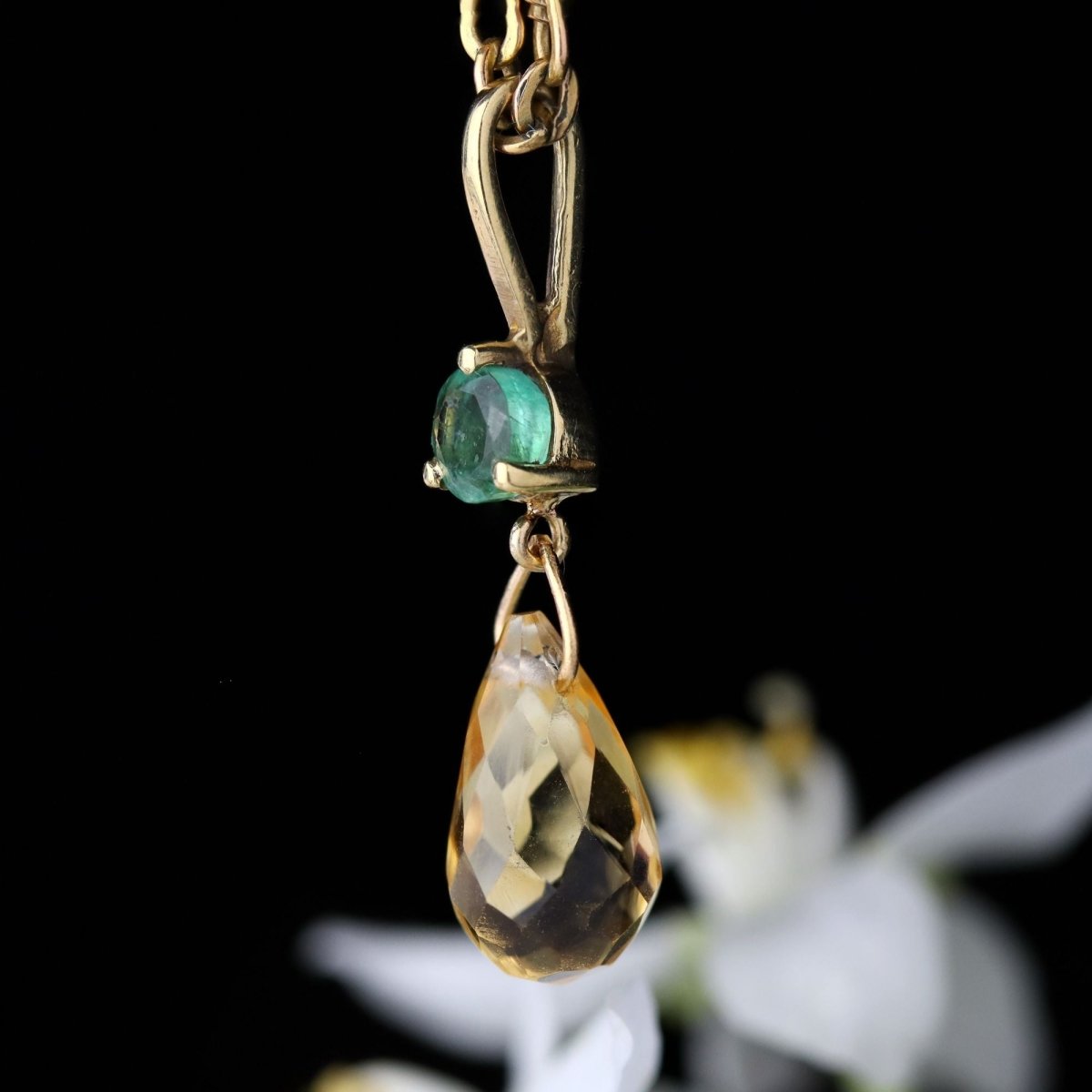 Pendentif en or jaune, émeraude et citrine - Castafiore