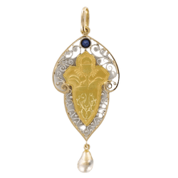 Pendentif en or jaune, or blanc, saphir et perle - Castafiore