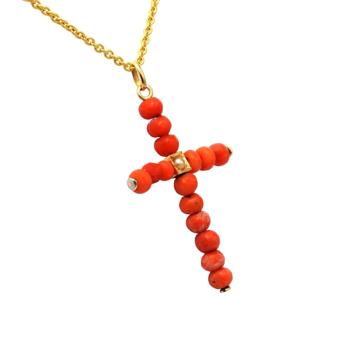 Pendentif en or jaune, perle et corail - Castafiore