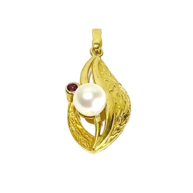 Pendentif en or jaune, perle, et grenat - Castafiore