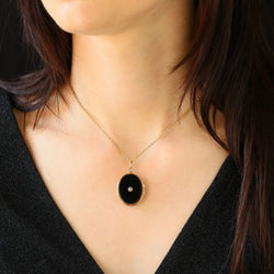 Pendentif en or jaune, perle et onyx - Castafiore