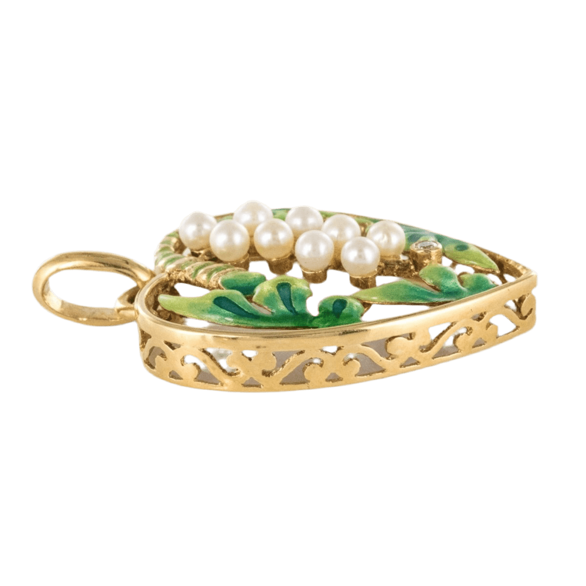 Pendentif en or jaune, perles, émail et diamant - Castafiore