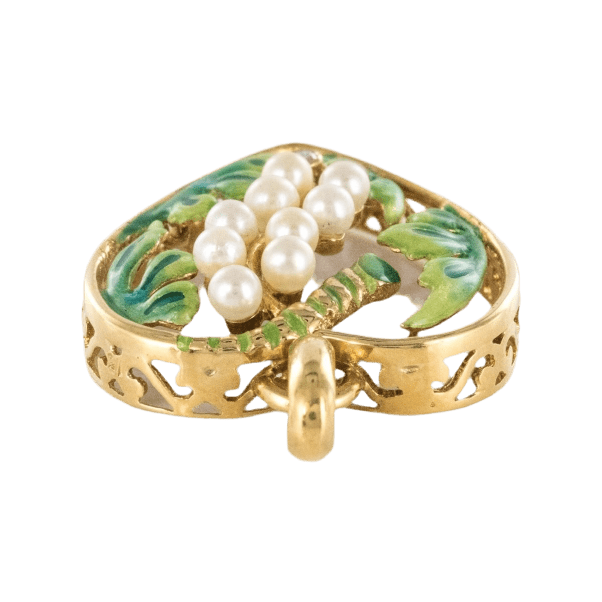 Pendentif en or jaune, perles, émail et diamant - Castafiore