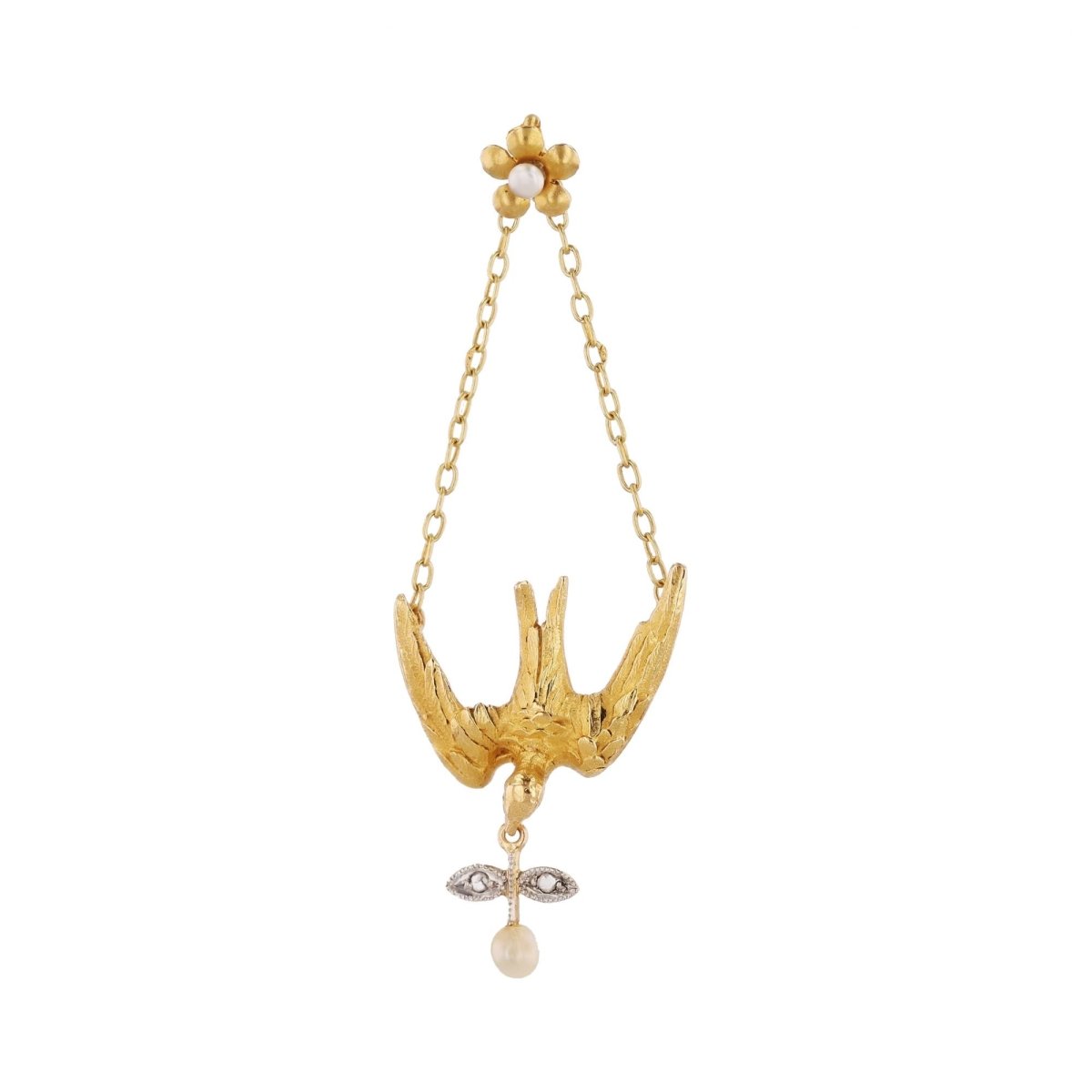 Pendentif en or jaune, perles et diamants - Castafiore
