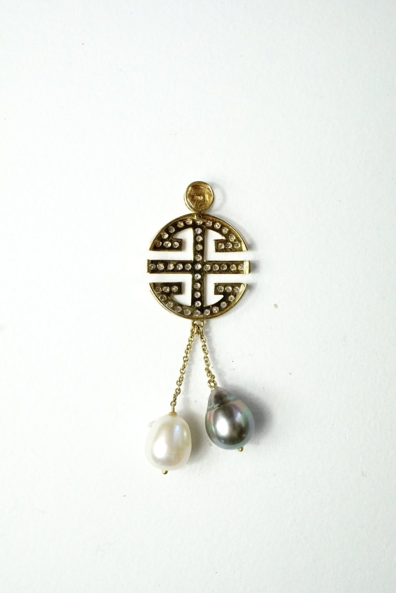 Pendentif en or jaune, perles et diamants - Castafiore