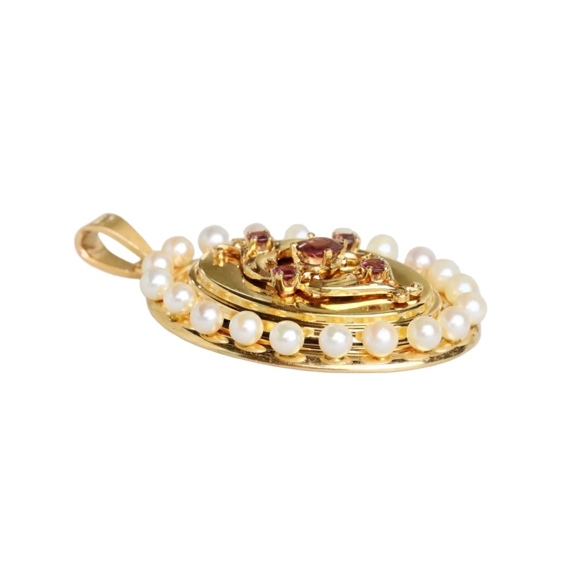 Pendentif en or jaune, perles et grenats - Castafiore