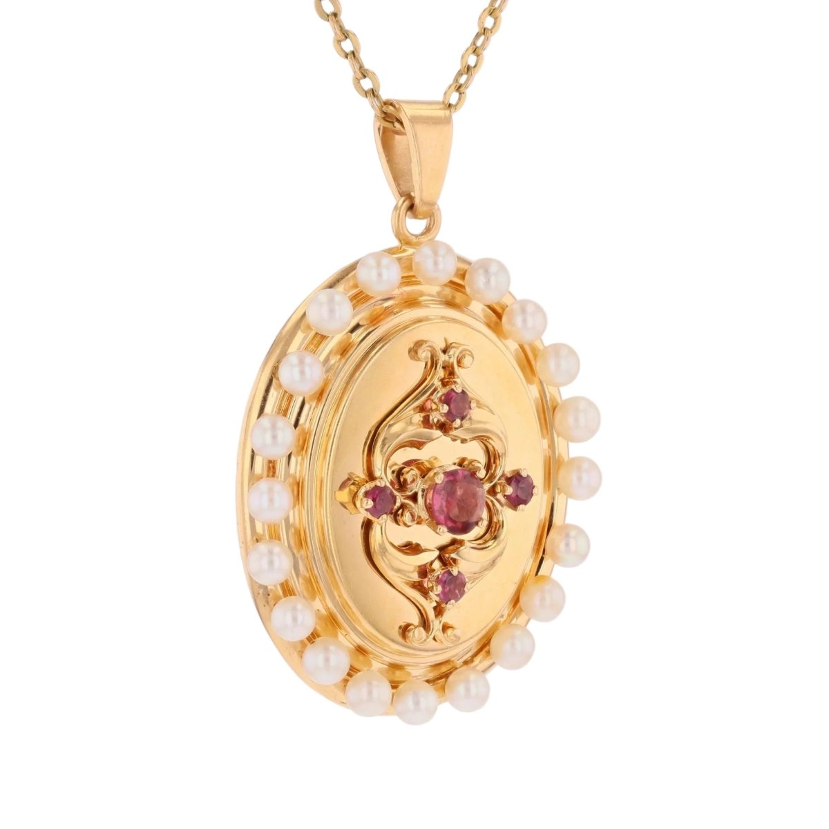Pendentif en or jaune, perles et grenats - Castafiore