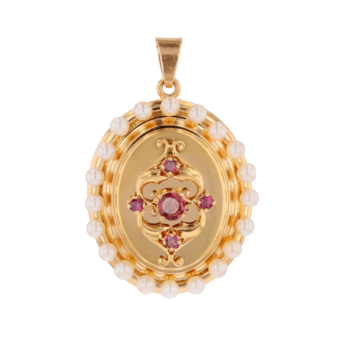 Pendentif en or jaune, perles et grenats - Castafiore