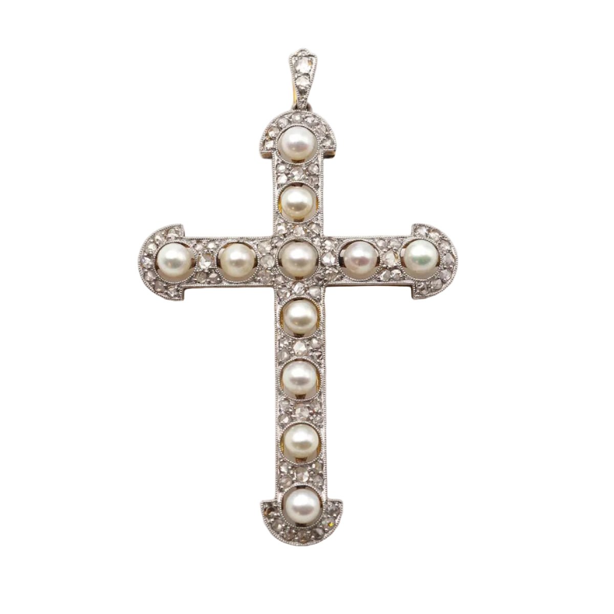 Pendentif en or jaune, platine, perles et diamants - Castafiore