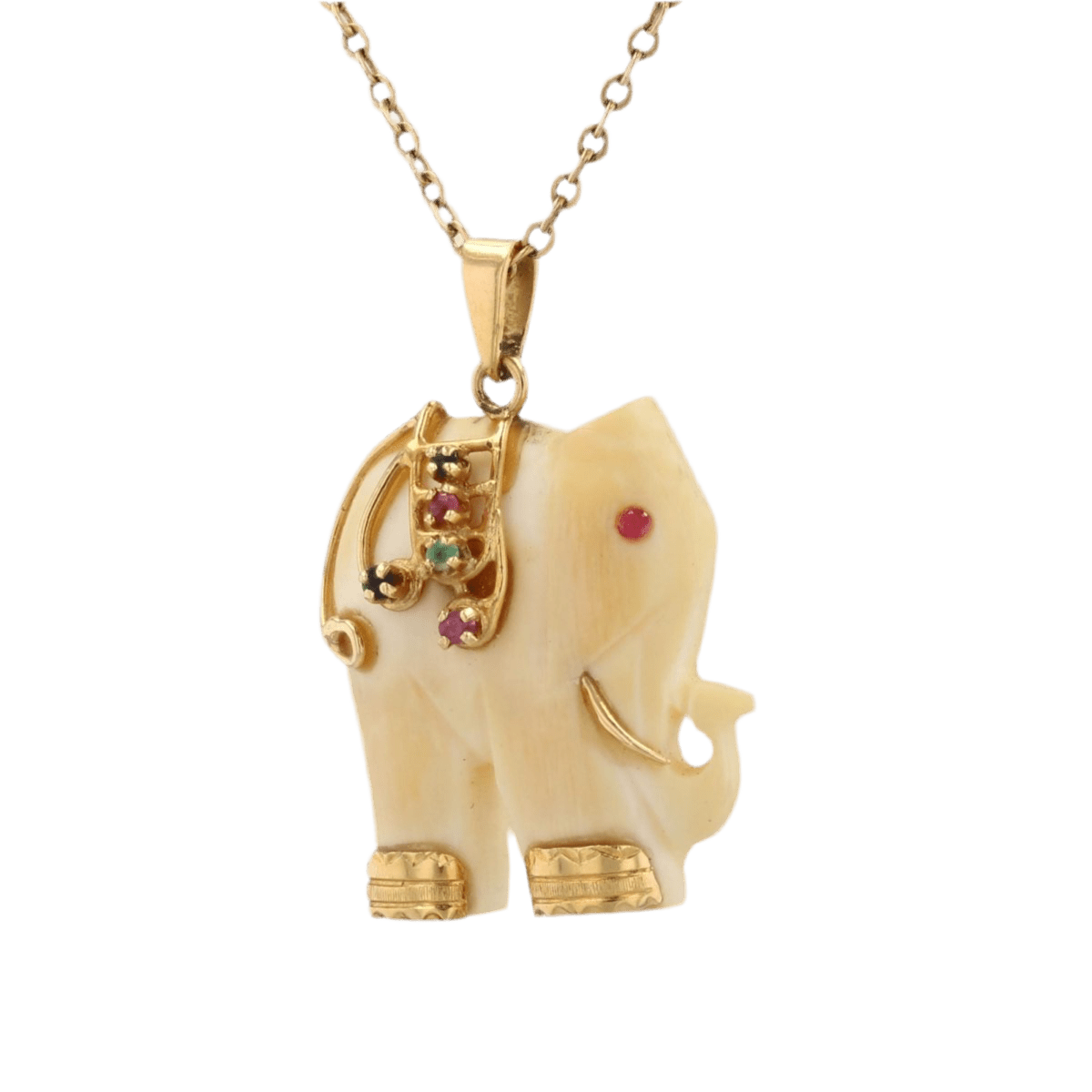 Pendentif en or jaune, rubis, saphirs et émeraude - Castafiore