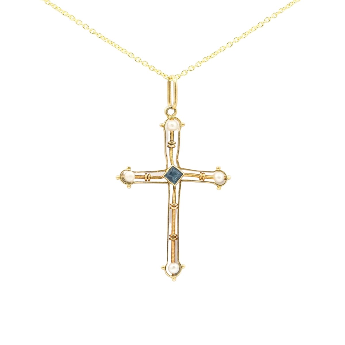 Pendentif en or jaune, saphir et perles - Castafiore