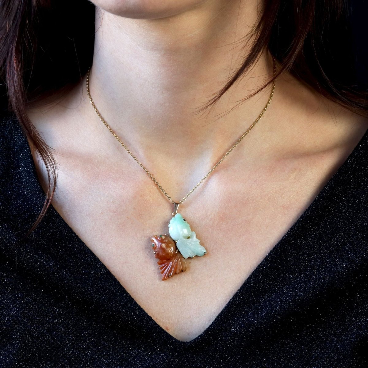 Pendentif en or rose et jades - Castafiore