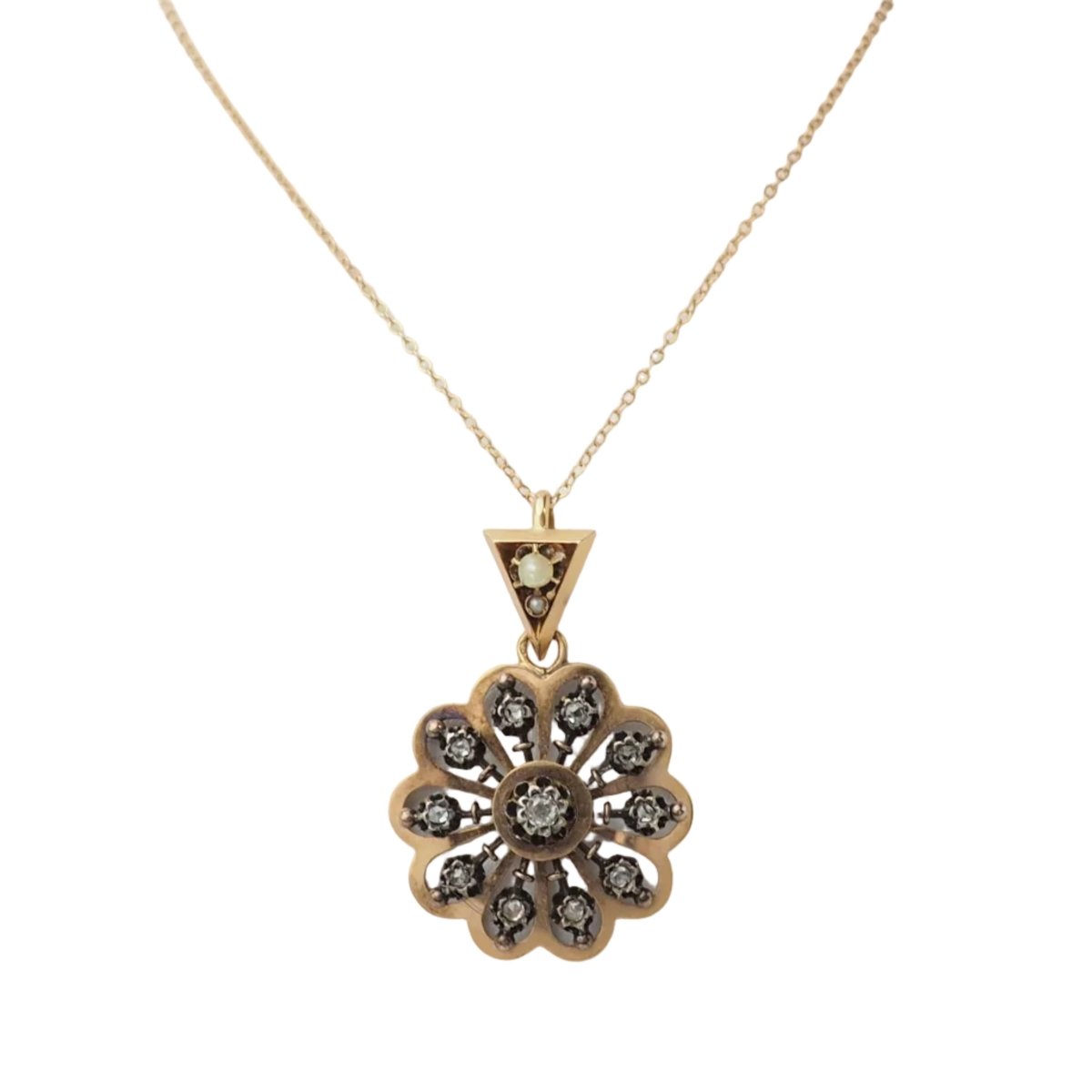 Pendentif en or rose, perles et diamants - Castafiore