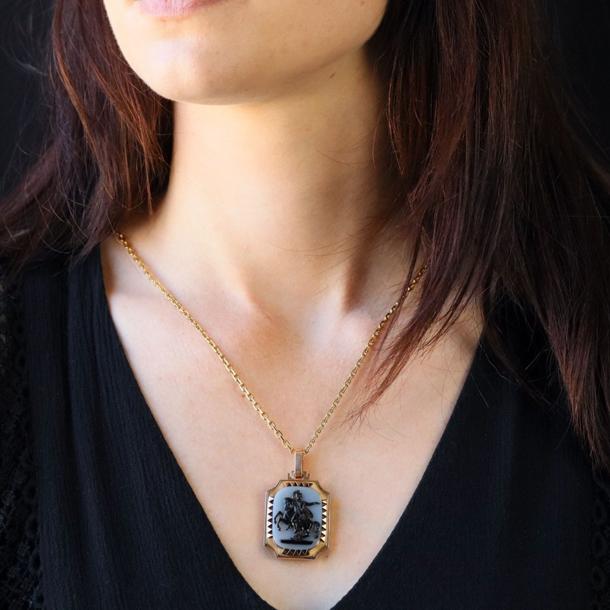 Pendentif en or rose, platine et agate - Castafiore