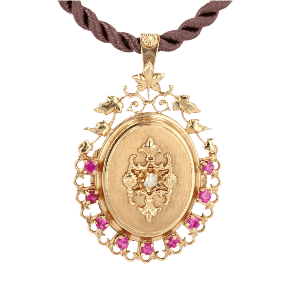 Pendentif en or rose, rubis et perle - Castafiore