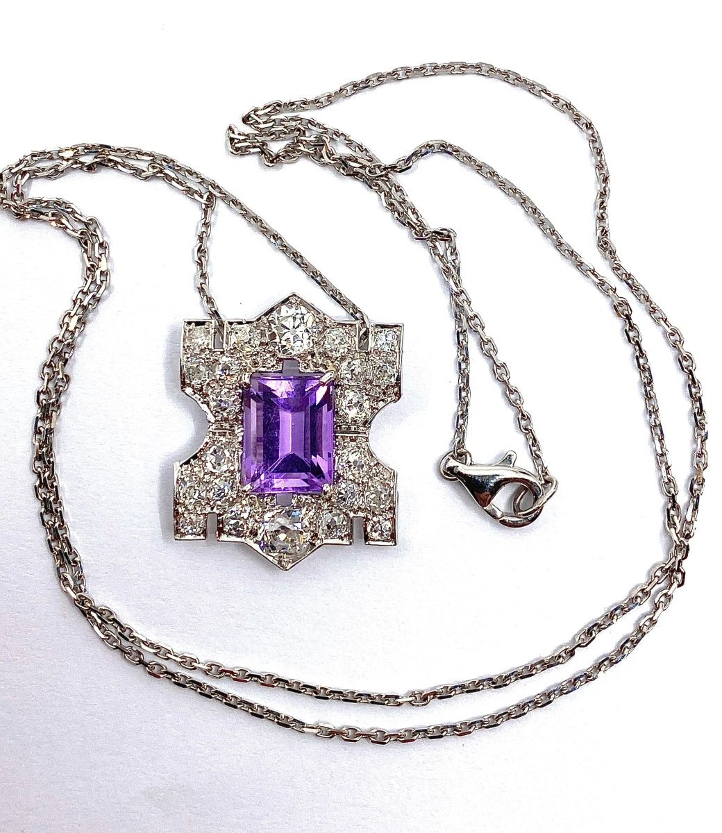 Pendentif en platine : améthyste et diamants - Castafiore