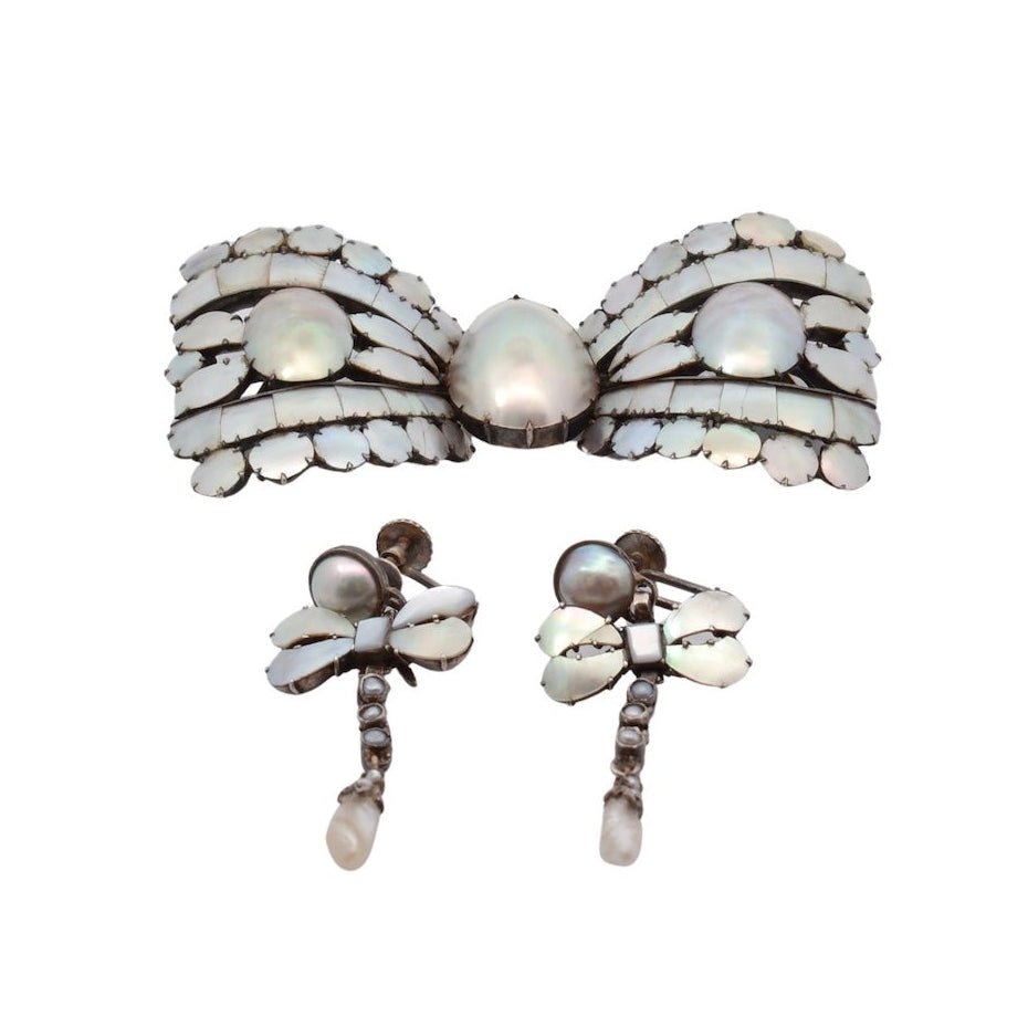 Pendentif et Boucles d'oreilles LACLOCHE en argent, perles et nacre - Castafiore