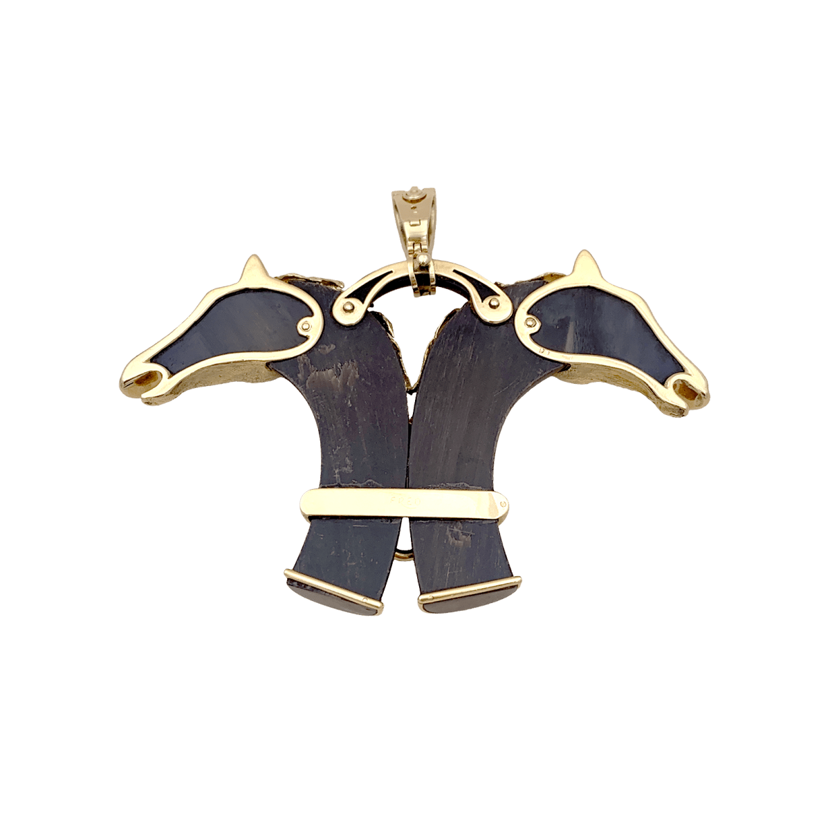 Pendentif FRED double tête de cheval en or jaune et corne. - Castafiore