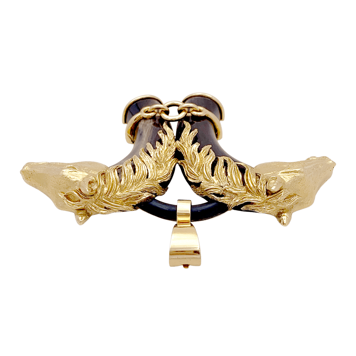 Pendentif FRED double tête de cheval en or jaune et corne. - Castafiore