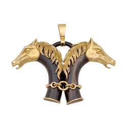 Pendentif FRED double tête de cheval en or jaune et corne. - Castafiore