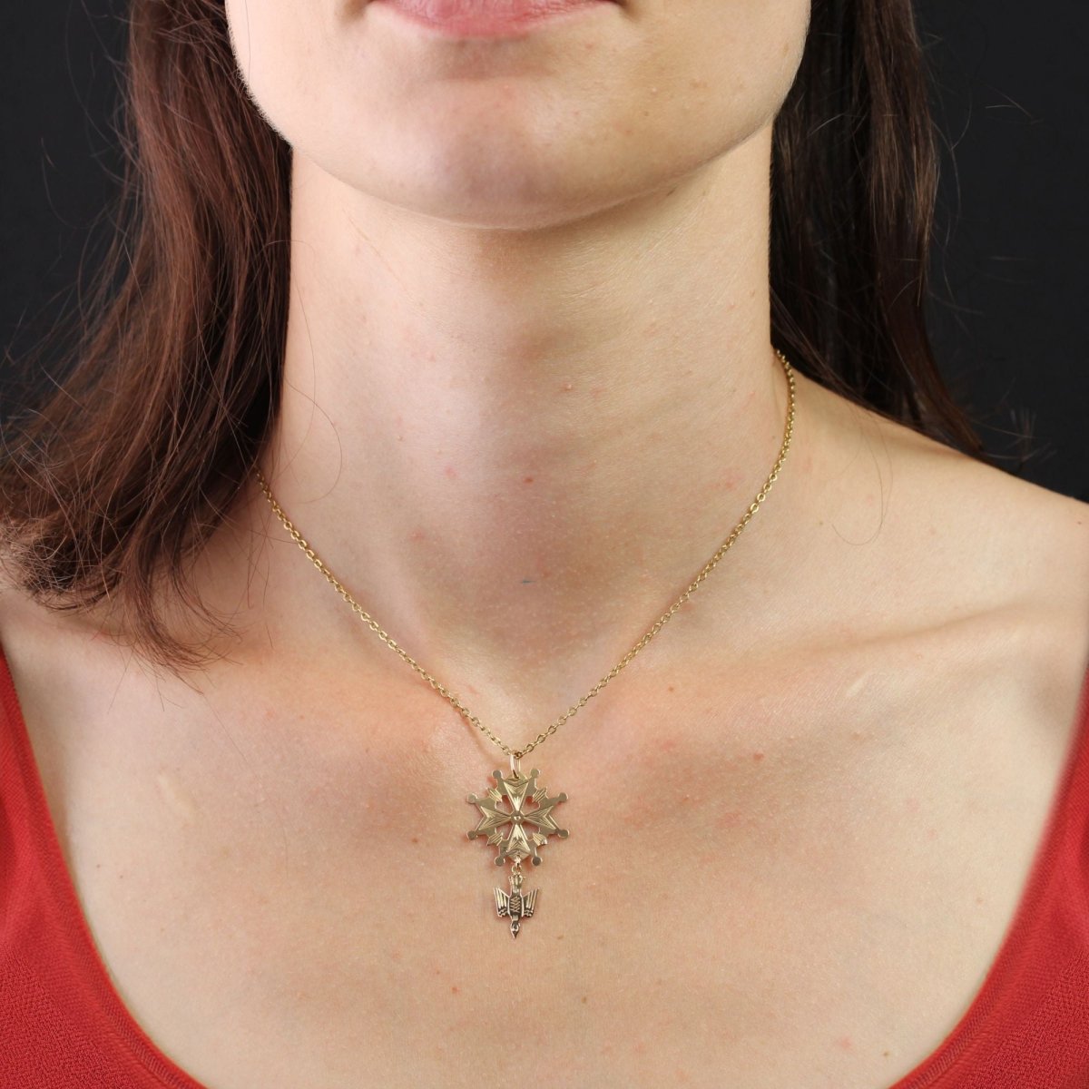 Pendentif Huguenote croix en or jaune - Castafiore